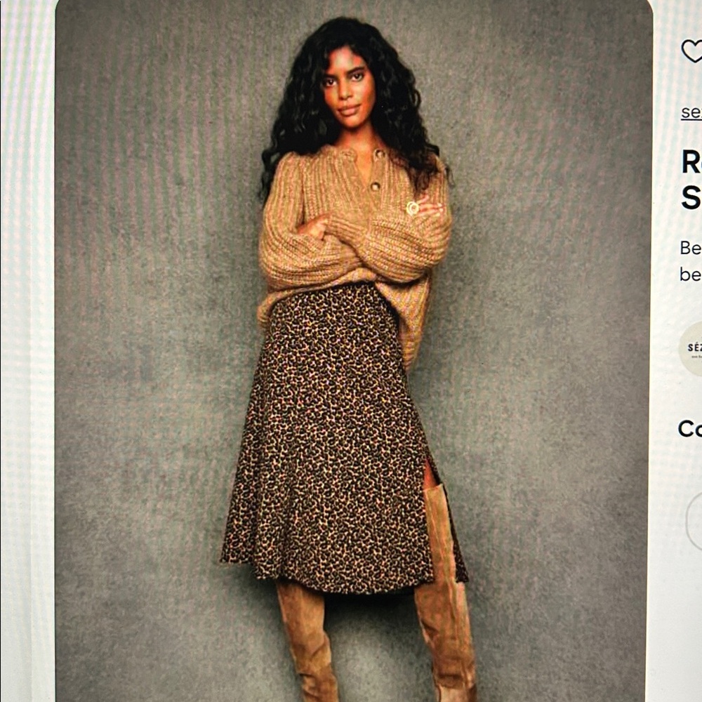 Sezane Tan Skirt Leopard Print Size 36/US 4